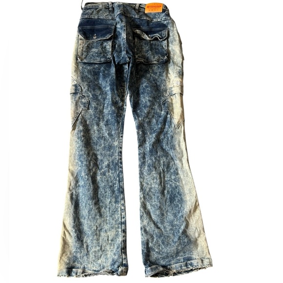 Stocked Up Distressed Acid Wash Cargo Jeans – Size 38 - Picture 2 of 6